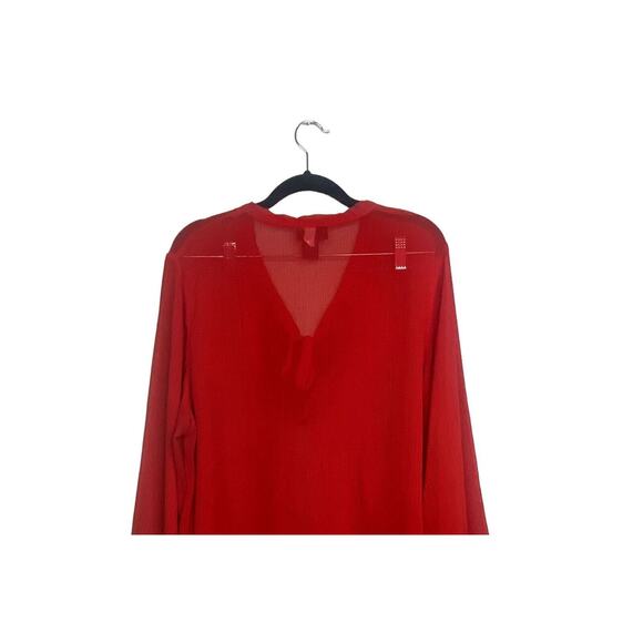 Lane Bryant Sheer Long Sleeve Flowy Lightweight Tie Neck Blouse 18 20 Red #2965 - Picture 5 of 15